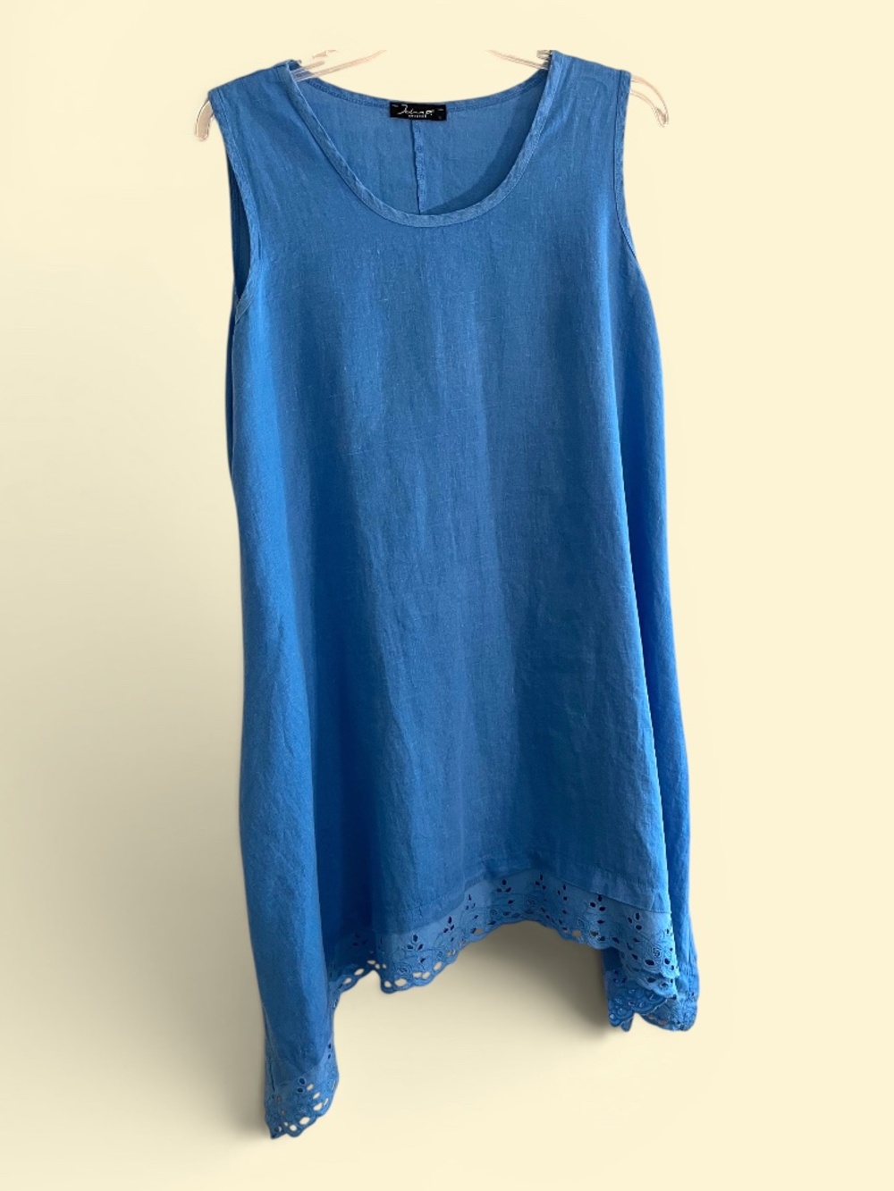 John P. Greece Linen Swing Dress Mediterranean Blue Size L